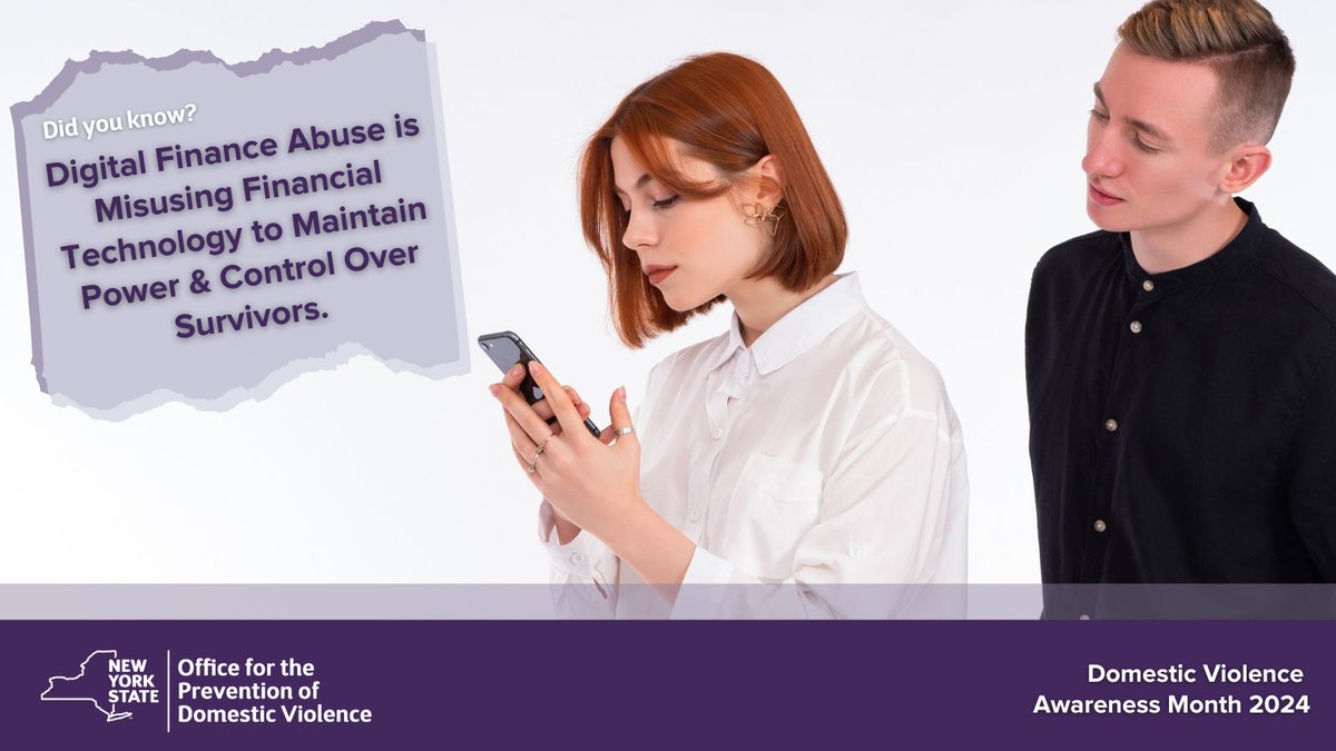 NYSOPDV's tweet image. #DigitalFinancialAbuse is misusing financial technology to maintain #PowerandControl over #Survivors. This can be monitoring spending history, changing shared passwords to bank accounts, or even constantly sending fund requests. #DVAM2024 #FightFinancialAbuse
