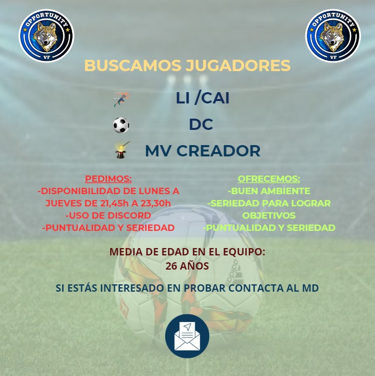 Esta noche realizamos pruebas de 21.50h hasta las 23.30h

📩 Contacta al MD, buscamos estas posiciones 👇 (para el DC pedimos experiencia) se agradece RT 🔵⚪💙