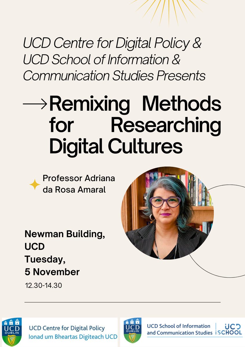 DigitalPolicyIE's tweet photo. The Centre is very excited to announce an upcoming talk with Prof @adriaramaral on Remixing Methods for Researching Digital Cultures!    
📅5th November  
⏰12.30-14.30 
🏦TBC

Read more here: https://t.co/MyO4NUpVTv https://t.co/G3v5SSDyE1