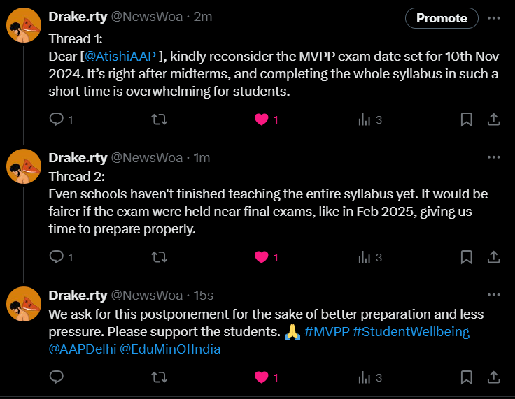 NewsWoa's tweet image. It&apos;s a polite request everyone seeing this tweet to kindly retweet this as much as you can. By clicking on my profile and scrolling down, you will find these tweets. 
#Trending #DelhiExam #Mvpp #ViralVideos #Abhishek #dharmaproduction 
RAISE VOICE FOR EDUCATION..RETWEET 🔁