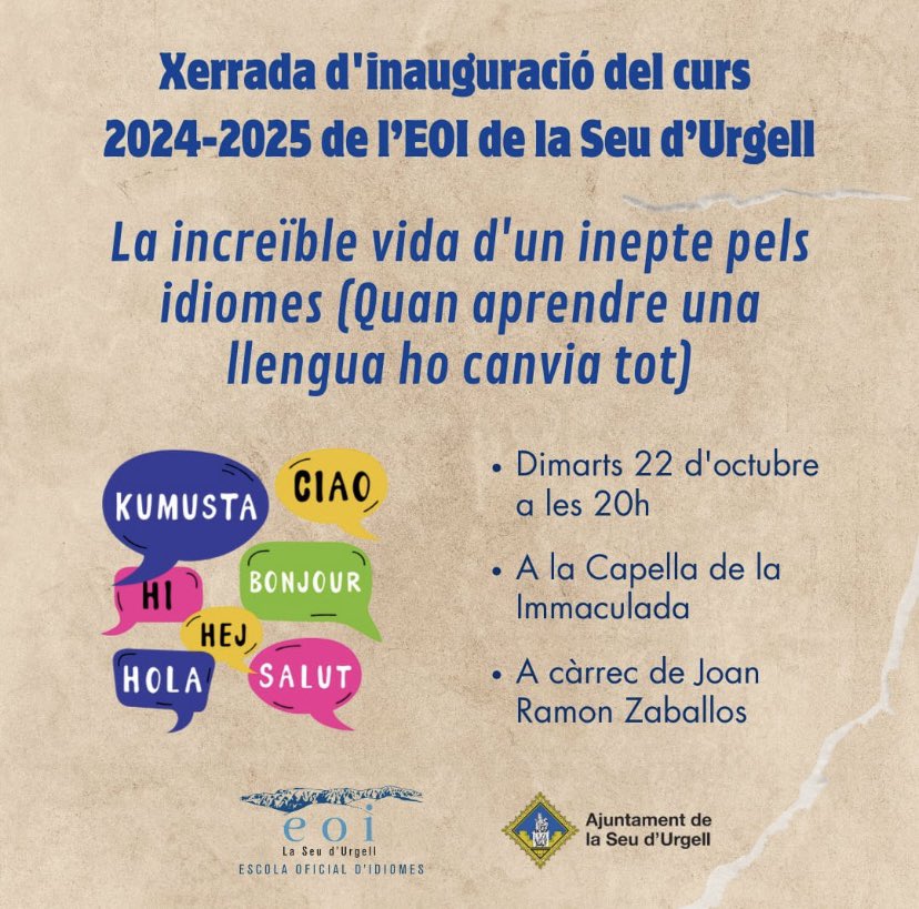 Això és demà dimarts! Potser semblarà tot una mica increïble, però tot és cert… 😉 <a href="/EoiSeu/">EOI La Seu d'Urgell</a> <a href="/MerceUbach/">MERCE SOLANELLES UBACH</a> <a href="/GIBarcelona/">Goethe-Institut BCN</a> <a href="/eoicat/">eoicat</a> #eoi #eeooii #idiomes #alemany #deutsch #daf
