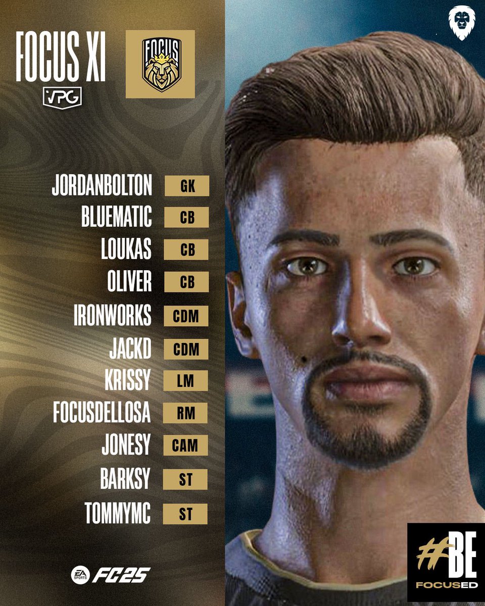 👥 Focus XI 

🗓️ 21st October 2024
🏆 <a href="/VPGUK/">VPG United Kingdom</a>  
🆚 <a href="/SpartansEsport7/">SpartansEsports</a> 
🏆 <a href="/VPGUK/">VPG United Kingdom</a> Pro Series 
🆚 @MxtionESx 
🏆 <a href="/VPGEurope/">Virtual Pro Gaming | Europe</a> 
🆚 <a href="/PoundzFc/">Poundz Esports</a> 
🏆 <a href="/VPGEurope/">Virtual Pro Gaming | Europe</a> 
🆚 @R4P2010_ 

☑️ It’s time to get some points on the table for all competitions. 

#BeFocused #VPG #FC25