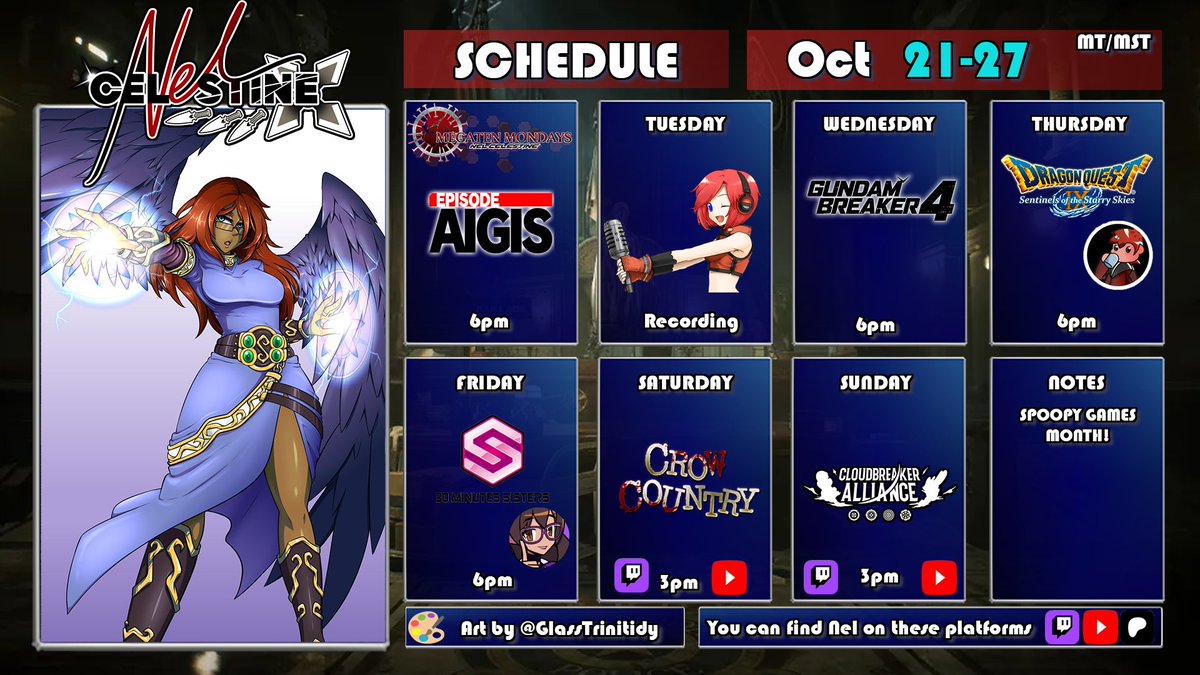 NelCelestine's tweet photo. New Week New Schedule
Oct 21st - Oct 27th
General: #NelCelestine
Art: #Nelillust
NSFW: #NelLust
Merch: #NelTreasure
Fan Name: Rogues
Clips: #NelClipsSeries
Tags: #DimensionChasers
#Vtubers #VtuberEN https://t.co/hG0LMs0p7p