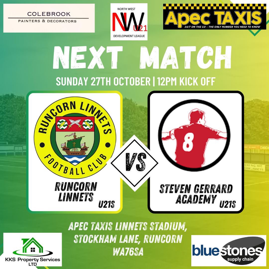 LinnetsYouth's tweet photo. 🟡🟢 NEXT MATCH 🟡🟢

We turn our attention back to the @northwestu21 this Sunday as we welcome Steven Gerrard academy to the @Apec_Taxis stadium this weekend ⚽️

Thank you for your support 💛

Golden goal available on the day 💚

Tea bar / bar open 👌🏼 https://t.co/ENuSDafrmO