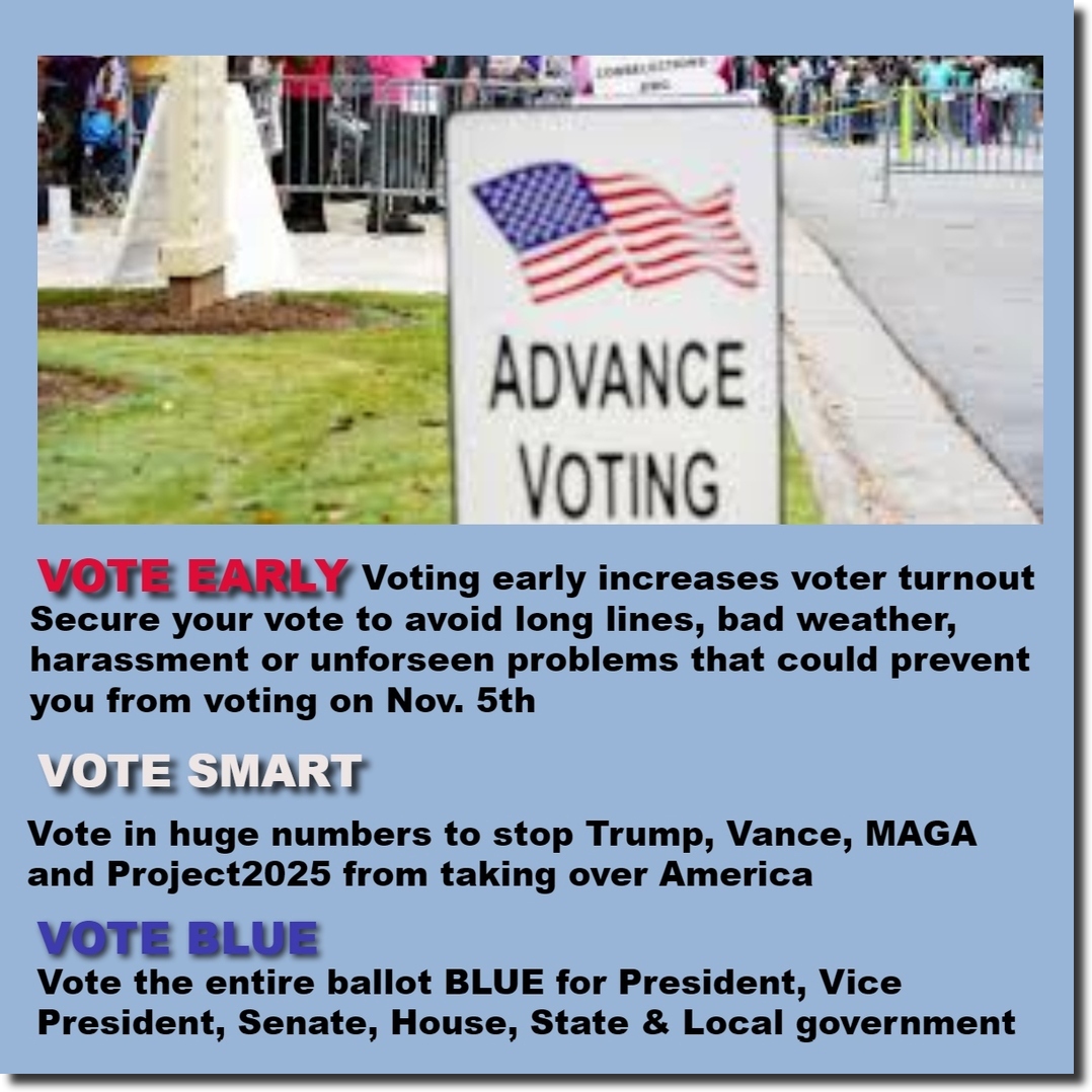 SaraSmilesSome's tweet photo. @joncoopertweets This is GREAT news! But, don't rely on polls - Hillary was up by double digits.😭
🌊Keep your eyes on the prize and turn out to #VoteBlueInEveryState in a tsunami so there's absolutely no doubt Harris/Walz won!
🇺🇸Don't wait! #VoteEarly to secure your vote before Nov. 5th.⬇️⬇️ https://t.co/9YDsvX8Uoy
