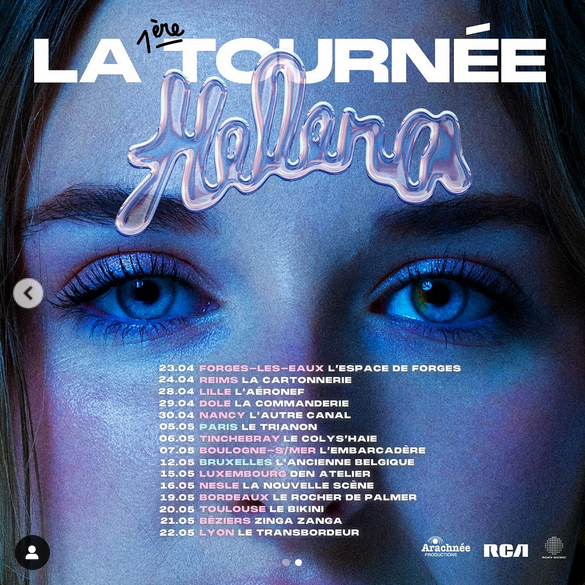 staracreact's tweet photo. 🚨ALERTE TOURNÉE🚨

Helena annonce sa tournée pour le printemps 2025.
Les préventes commencent mercredi à midi. 🦀
ça se passe ici ➡️➡️➡️ https://t.co/dHPSF66qdu

#Helena #SummerBody #staracademy https://t.co/Gw5Clf8U8f