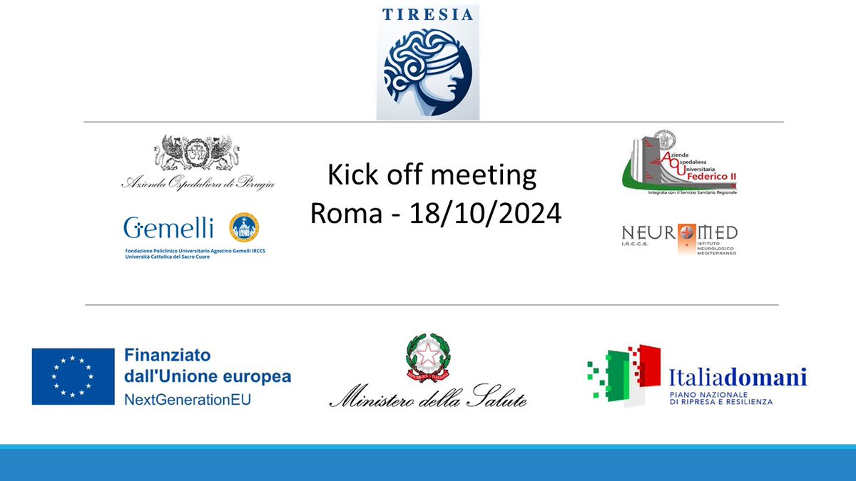 PietroCali1905's tweet photo. Venerdi 18 Ottobre, Policlinico Gemelli, il kick off meeting del progetto #PNRR TIRESIA per sviluppare un "digital twin" basato su #AI  che migliori la #prognosi dell’ #ictus @ospedaleperugia @caso_valeria, @uninapoli e @NeuromedIRCCS  I.R.C.C.S. https://t.co/HYwQJxlAmK
