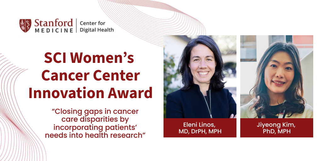 Stanford Center for Digital Health (@stanfordcdh) on Twitter photo #StanfordCDH's <a href="/linos_eleni/">Eleni Linos</a> & #DigitalHealth Scholar <a href="/JKim_1003/">Jiyeong Kim, PhD, MPH</a> receive <a href="/StanfordCancer/">Stanford Cancer Institute</a>'s Women's Cancer Center Innovation Award! They will use #AI to analyze patient messages to identify key challenges faced by different cancer patient populations. stan.md/4gQUED0 #StanfordCDH's <a href="/linos_eleni/">Eleni Linos</a> & #DigitalHealth Scholar <a href="/JKim_1003/">Jiyeong Kim, PhD, MPH</a> receive <a href="/StanfordCancer/">Stanford Cancer Institute</a>'s Women's Cancer Center Innovation Award! They will use #AI to analyze patient messages to identify key challenges faced by different cancer patient populations. stan.md/4gQUED0