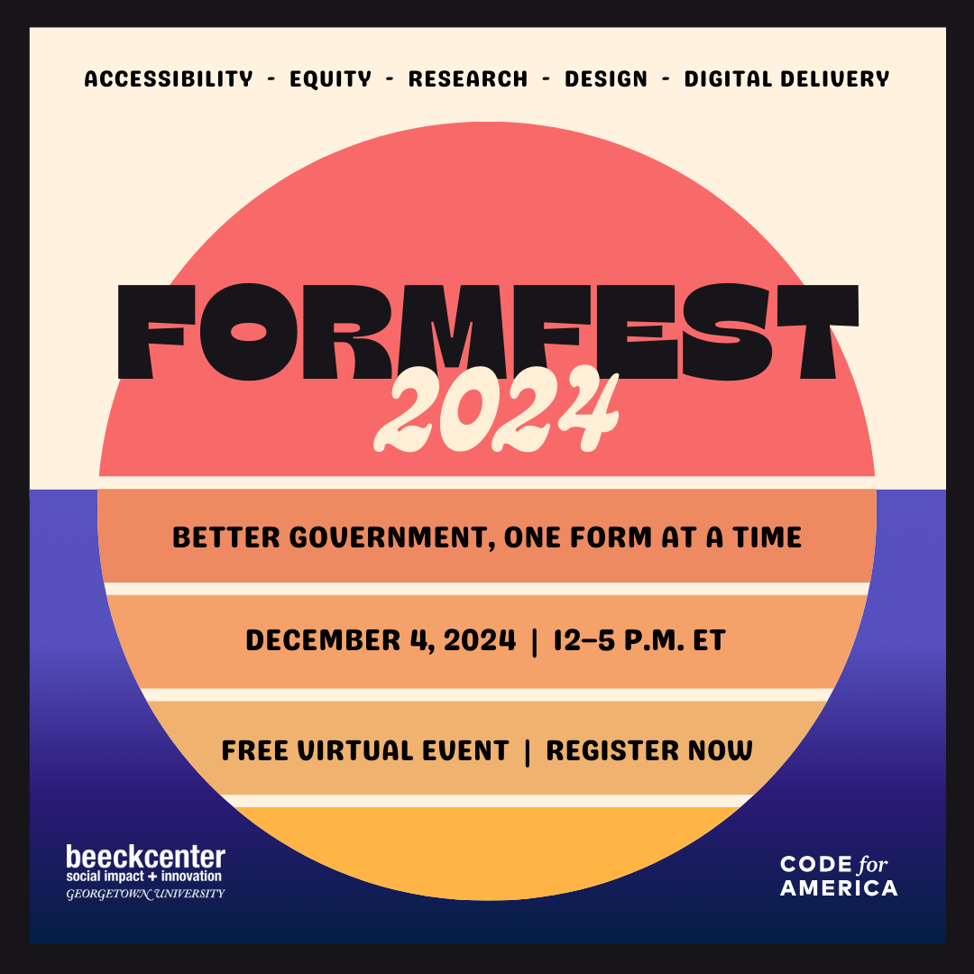 Did you hear? Registration is now open for #FormFest2024! Join <a href="/BeeckCenter/">Beeck Center</a> and <a href="/codeforamerica/">Code for America</a> on Dec. 4 to ignite innovation in government forms like never before. 🚀

🌟 Learn more + register for this free virtual event: beeckcenter.org/formfest2024reg