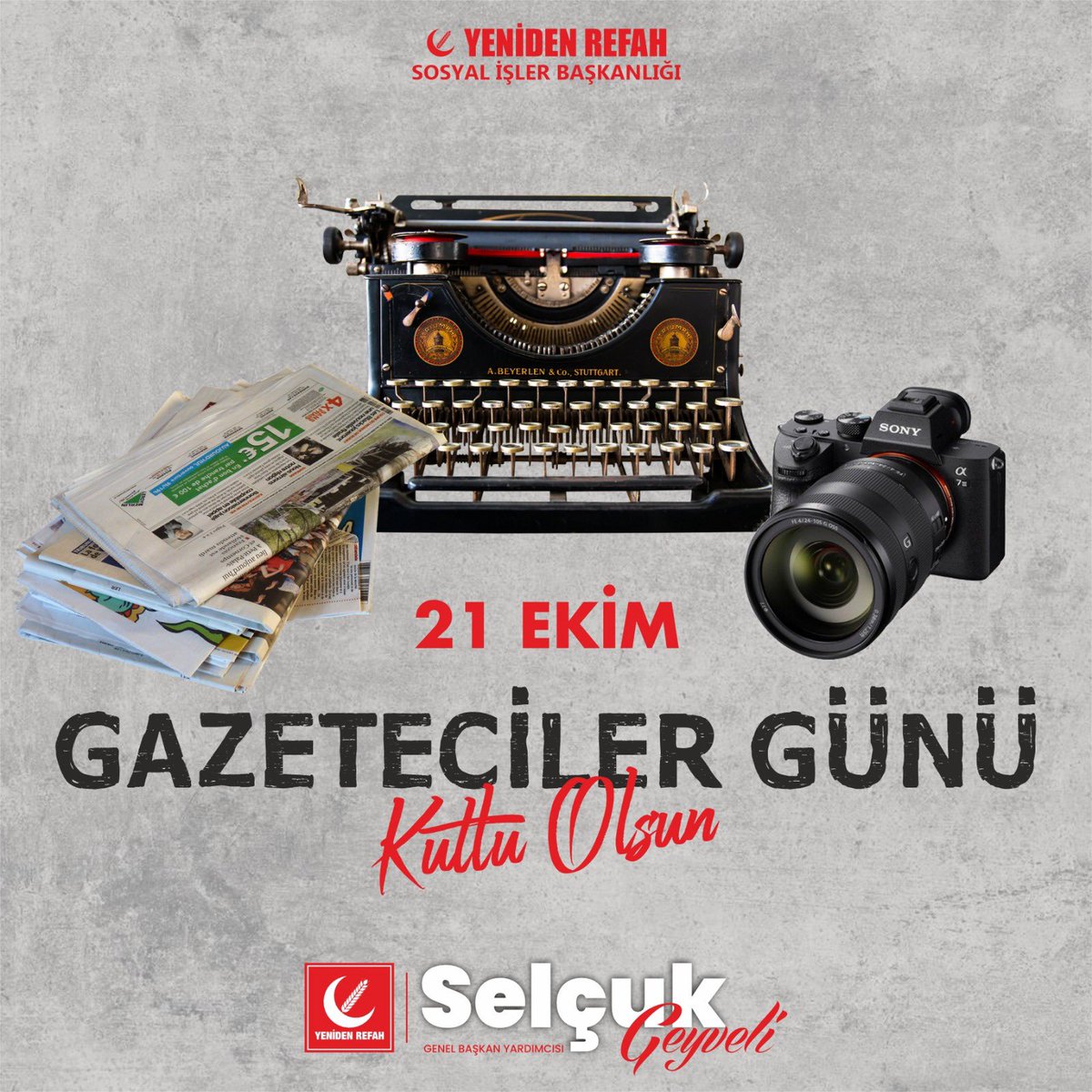 Yeniden Refah Partisi Sosyal İşler Başkanlığı (@rpsosyalisler) on Twitter photo Hakk’tan ve halktan yana, İlkeli, dürüst, doğru ve tarafsız haber anlayışı ile mesleklerini icra eden, kamuoyunu bilgilendiren, gazetecilerimizin Dünya Gazeteciler Günü’nü kutluyor, çalışmalarında kolaylıklar başarılar diliyorum.
<a href="/erbakanfatih/">Dr. Fatih Erbakan</a> <a href="/rprefahpartisi/">Yeniden Refah Partisi</a> <a href="/refahkadingm/">Yeniden Refah Partisi Genel Merkez Kadın Kolları</a> Hakk’tan ve halktan yana, İlkeli, dürüst, doğru ve tarafsız haber anlayışı ile mesleklerini icra eden, kamuoyunu bilgilendiren, gazetecilerimizin Dünya Gazeteciler Günü’nü kutluyor, çalışmalarında kolaylıklar başarılar diliyorum.
<a href="/erbakanfatih/">Dr. Fatih Erbakan</a> <a href="/rprefahpartisi/">Yeniden Refah Partisi</a> <a href="/refahkadingm/">Yeniden Refah Partisi Genel Merkez Kadın Kolları</a>