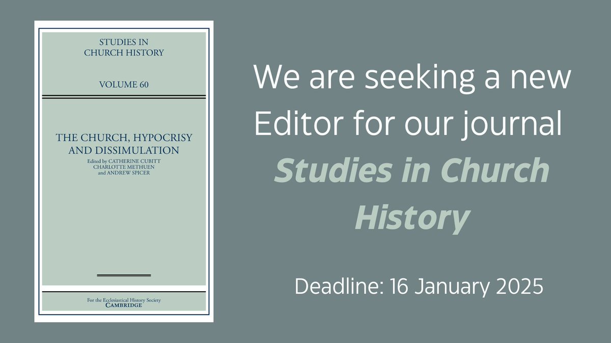 📢New Studies in Church History Editor sought! 

Are you an established church historian with a broad research interest &amp; a permanent academic post?   Apply to be an Editor of our journal #StudiesinChurchHistory! 

More information: ecclesiasticalhistorysociety.com/vacancies/