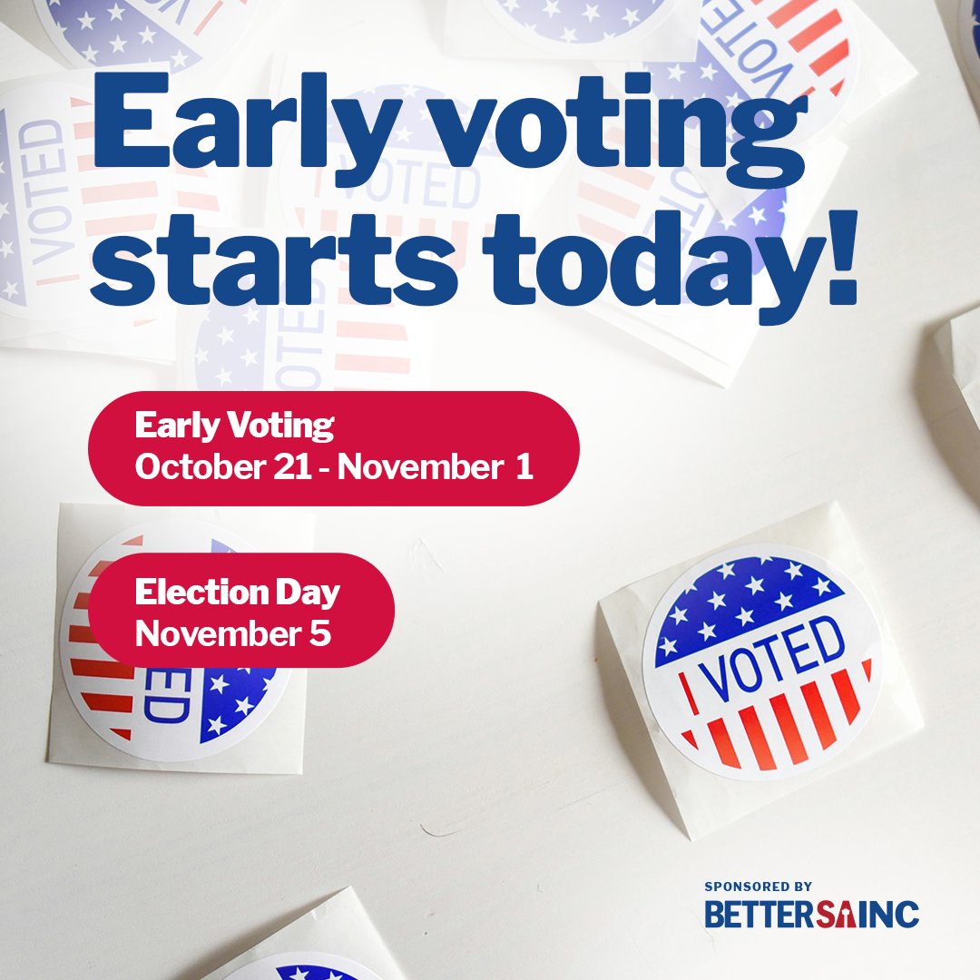 Early voting starts today! Vote for a Better SA and support Charter Amendment C to ensure our city manager can keep working for San Antonio’s future. Make your voice heard! #BetterSA #VoteEarly
