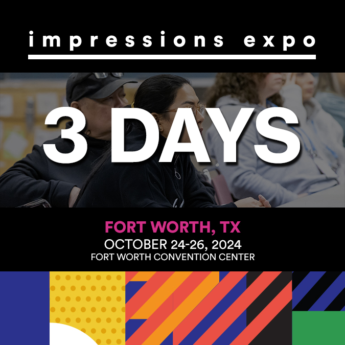 Impressionsexpo's tweet image. Just 3 more days until #ImpressionsExpo #FortWorth!

There is still time to register, plus use code SC50EXPO to get 50% off your Expo Show Floor Pass: bit.ly/4dQDd2Y