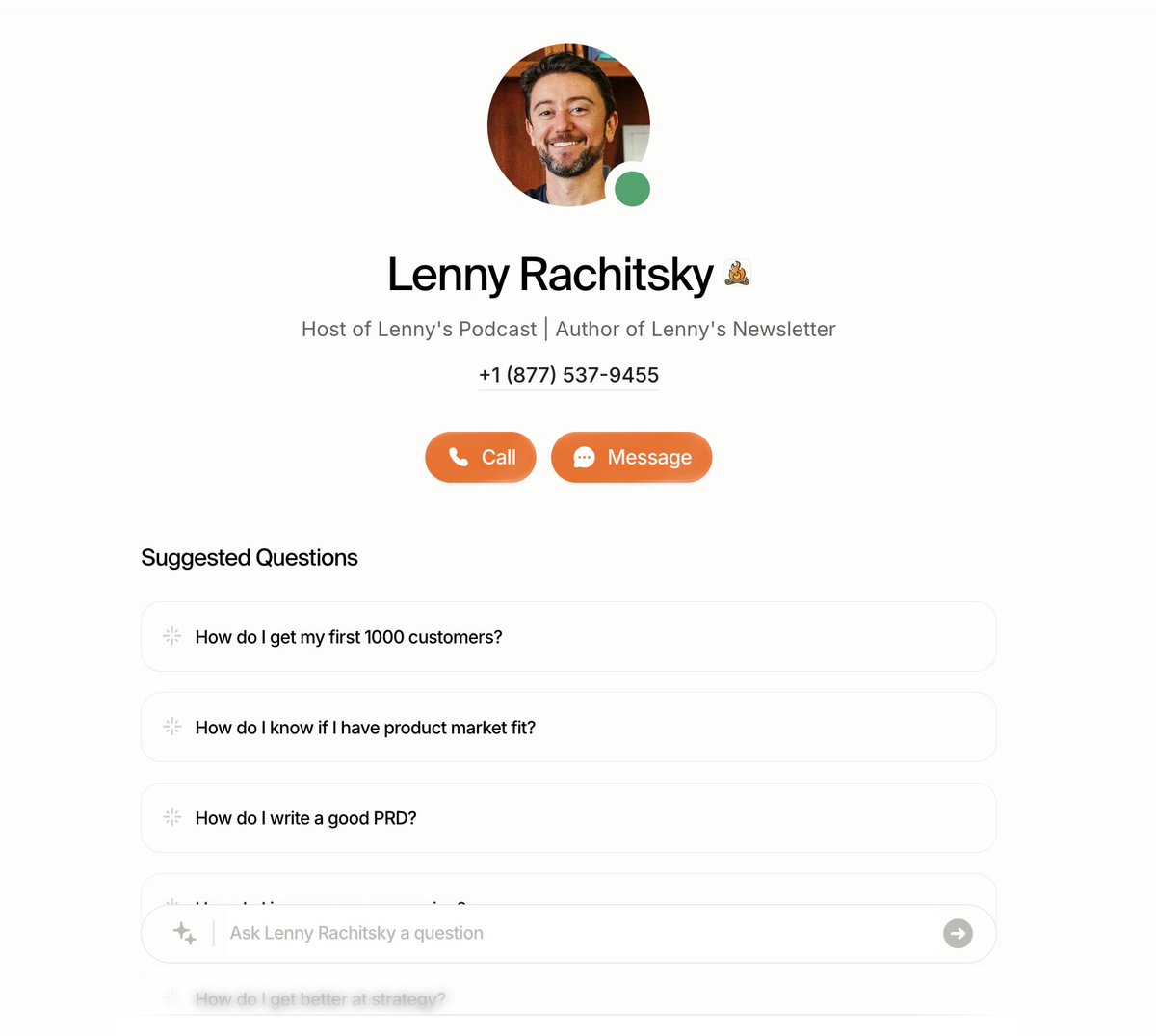 lennysan's tweet photo. Exciting announcement of the week #2: A new and much improved Lennybot 🤖🔥

It's trained on all of my podcast episodes (200+ guest interviews) and newsletter posts (500+ issues, including all of my paid posts).

The coolest part is that the bot is also trained on my voice, which means you can talk to it! Try clicking "Call" at https://t.co/TqkCh3hnMC. Seriously, try it. It's wild.

Even cooler, you can call or text my bot anytime you have a question about product, growth, or your career: +1 (877) 537-9455. Add it to your speed dial for the next time you need help.

A huge thank you to the team at @withdelphi for making this bot possible 👏👏👏

Delphi’s architecture was inspired by Ray Kurzweil’s book “How to Create a Mind.” They take a modular approach to building the backend intelligence, where models are stitched together to perform specialized processes. The models work in unison to decide the most appropriate and personalized response, mimicking human-like decision-making. They are using models from OpenAI, Anthropic, Meta, and Mistral, depending on which model performs best on specific tasks.

Try it out and let me know what you think: https://t.co/TqkCh3hnMC