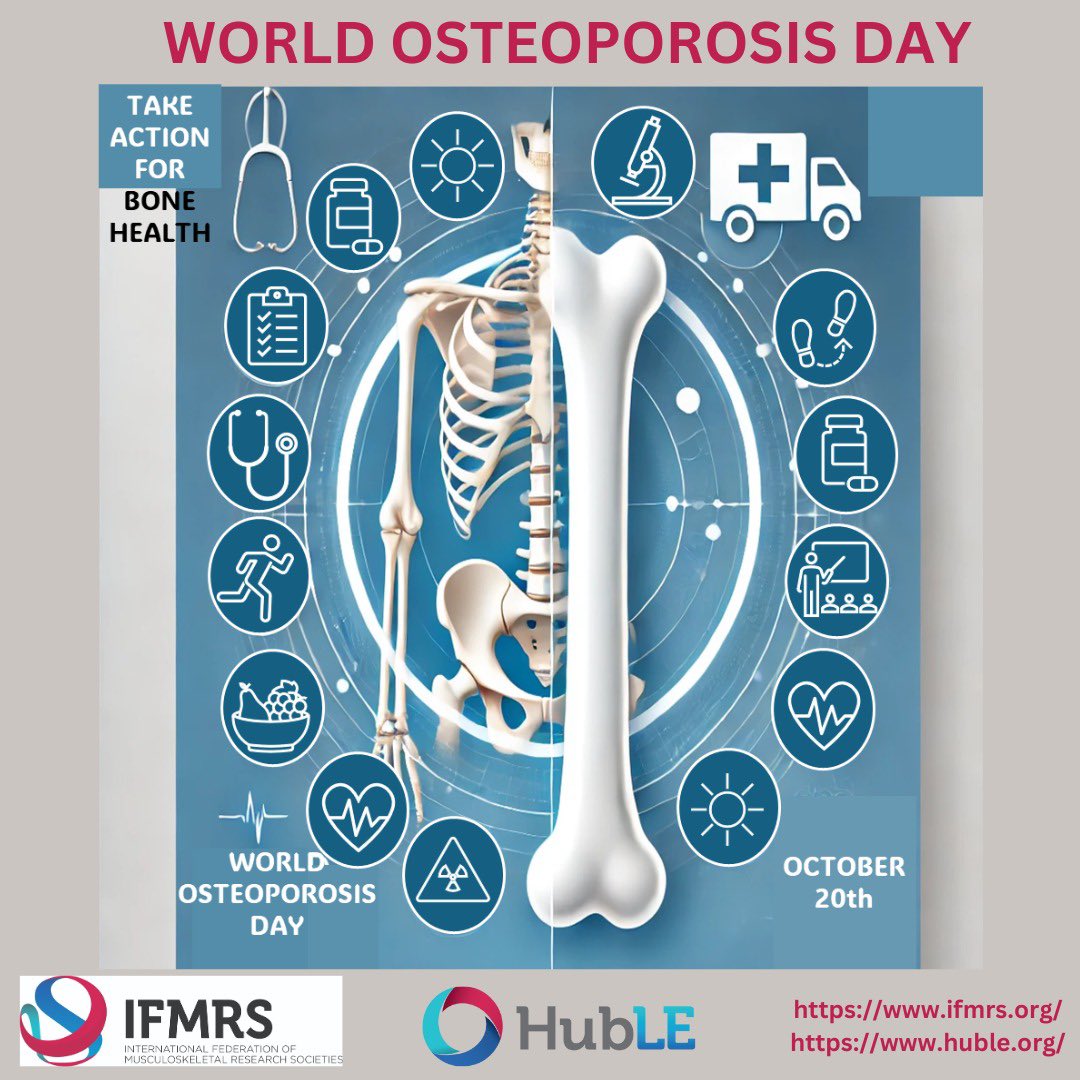 🦴 World Osteoporosis Day! It's time to take action for your bone health. <a href="/IFMRSGlobal/">IFMRS</a> and <a href="/IFMRSHubLE/">HubLE</a> are committed to advancing musculoskeletal research to prevent osteoporosis and support bone health globally.  

#WorldOsteoporosisDay #IFMRS #IFMRSHubLE #HubLE