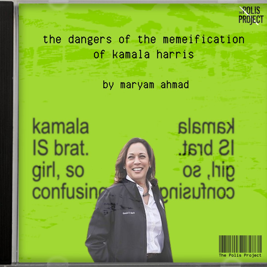 project_polis's tweet photo. "Harris' campaign is banking on her brand of personality as a relatable, youthful candidate, rather than her policies. 

Gen-Z voters are not all be falling for this method of using virality and the rhetoric of fandom and celebrity to garner the youth vote."

Read Maryam Ahmad's latest piece for our culture section 'Kamala Harris is Using Meme Culture to Woo Gen-Z Voters. Are They Buying It?' here:
https://t.co/o75qz2y0Bx