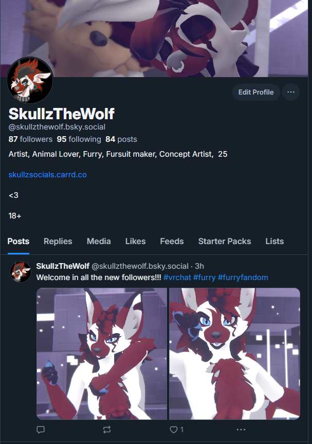 Skullzthewolf's tweet photo. A lot of people are moving to bluesky so if you want to follow me on there, here is my page #bluesky #furry #furryfandom https://t.co/xyX42g9TPN