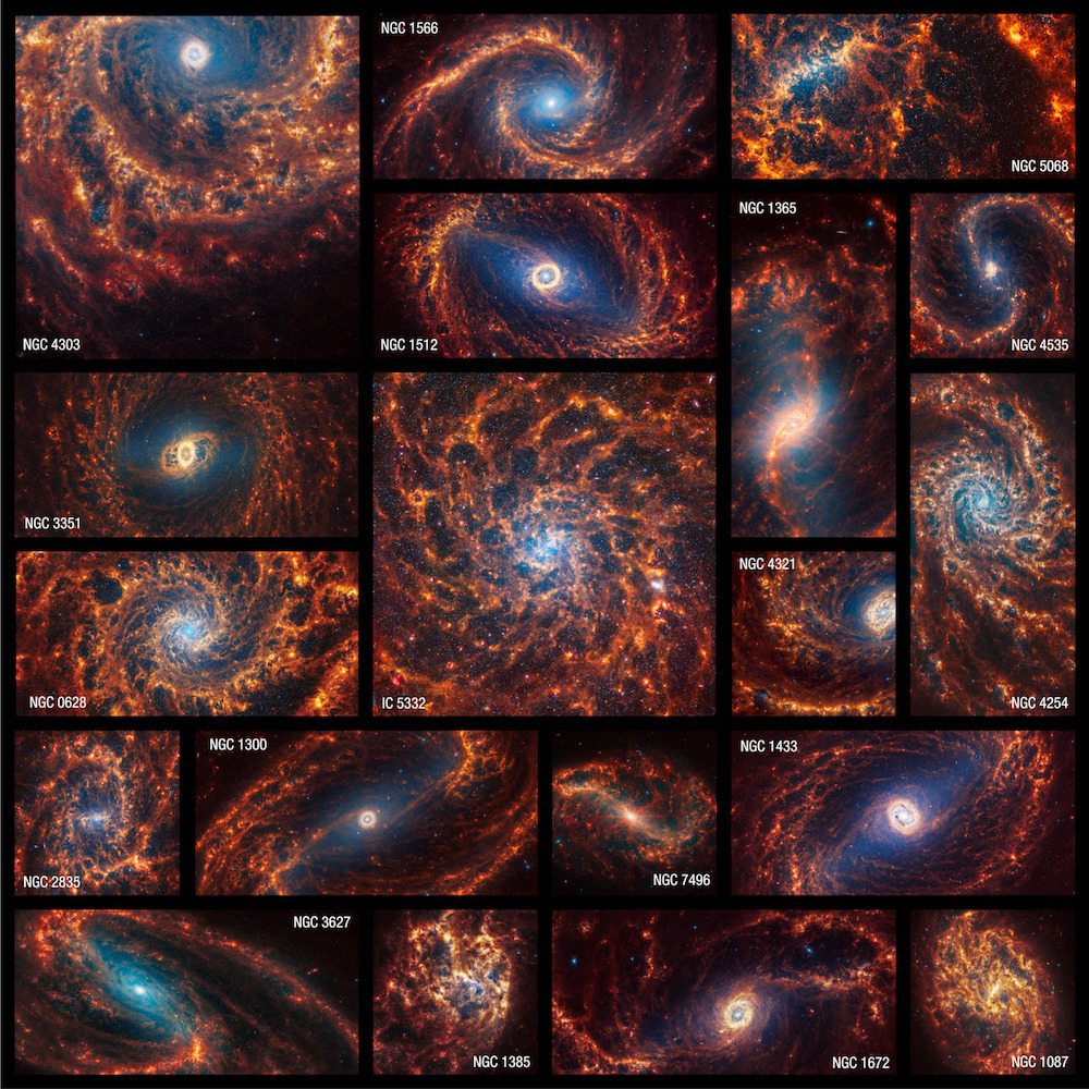 AASNova's tweet image. Featured Image: Bringing PHANGS Data to Life

Nineteen nearby spiral galaxies surveyed by JWST are presented in one grand ensemble along with a customized image-processing pipeline. aasnova.org/2024/10/21/fea…