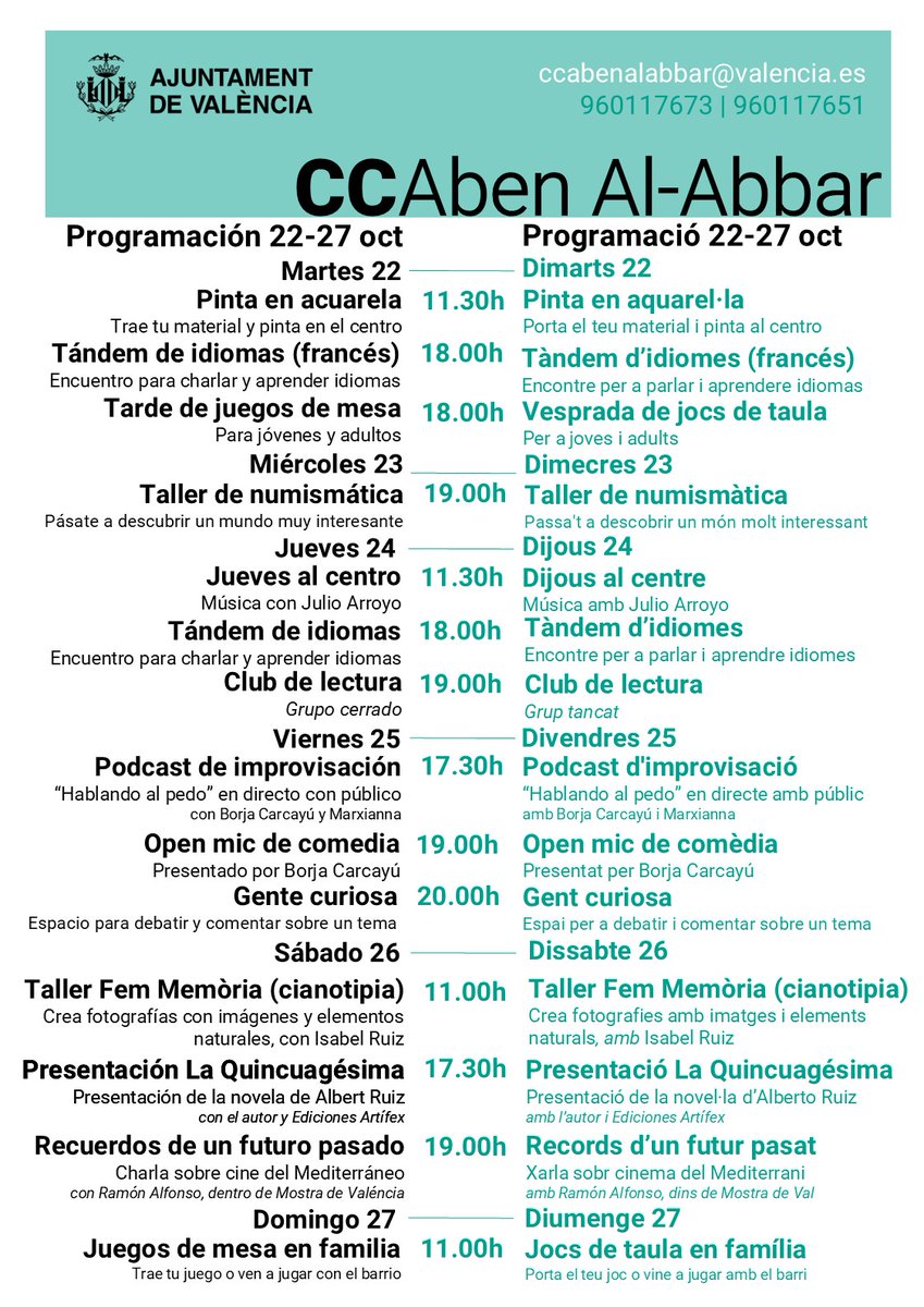 ✨ T'abellix una setmana de creativitat, cultura i diversió?

📍 El teu lloc és #CCAbenAlAbbar! 

🙋‍♀️ Ací tens un avanç de tot el que podràs fer ⏬