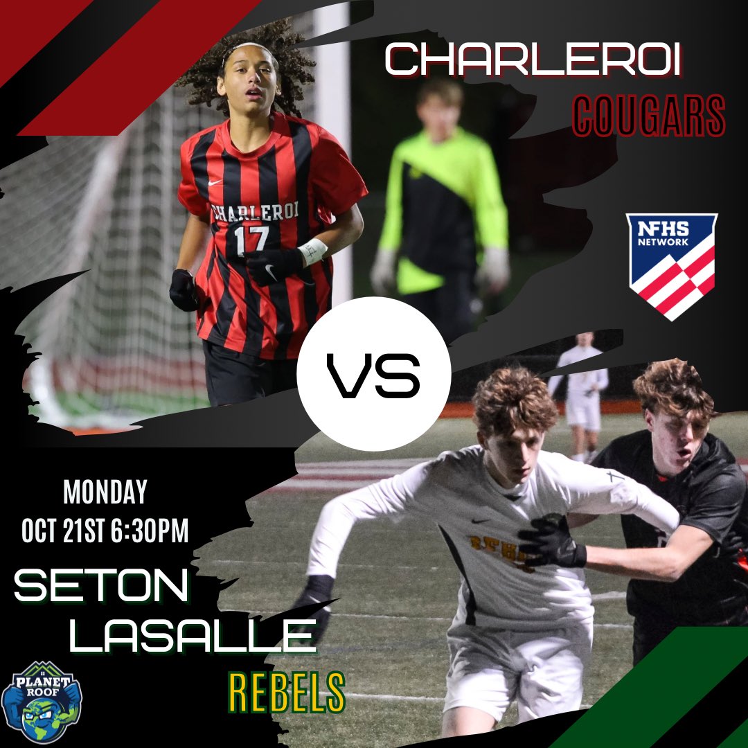 MVI LIVE on NFHS
It’s WPIAL 2A 1st Boys soccer this evening on the network

⚽️ #5 Charleroi 🆚 #12 Seton LaSalle
📍The Pot 
🕡 6:30 PM
🎙 <a href="/ALyons2631/">Alex Lyons</a> 
💻nfhsnetwork.com/events/the-mon…