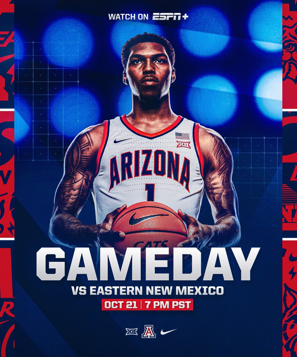 ArizonaMBB's tweet photo. We’re back! It’s 𝙂𝘼𝙈𝙀𝘿𝘼𝙔 🐻⬇️

🆚 Eastern New Mexico
📍 McKale Center
⏰ 7:00 PM PT
📺 ESPN+
🎙️ https://t.co/sAR8fRP45f (English)
🎙️ https://t.co/jzPZiAZGXJ (Spanish)
📊 https://t.co/HtOILsHkIS

#BearDown https://t.co/y7AG8eBqw0