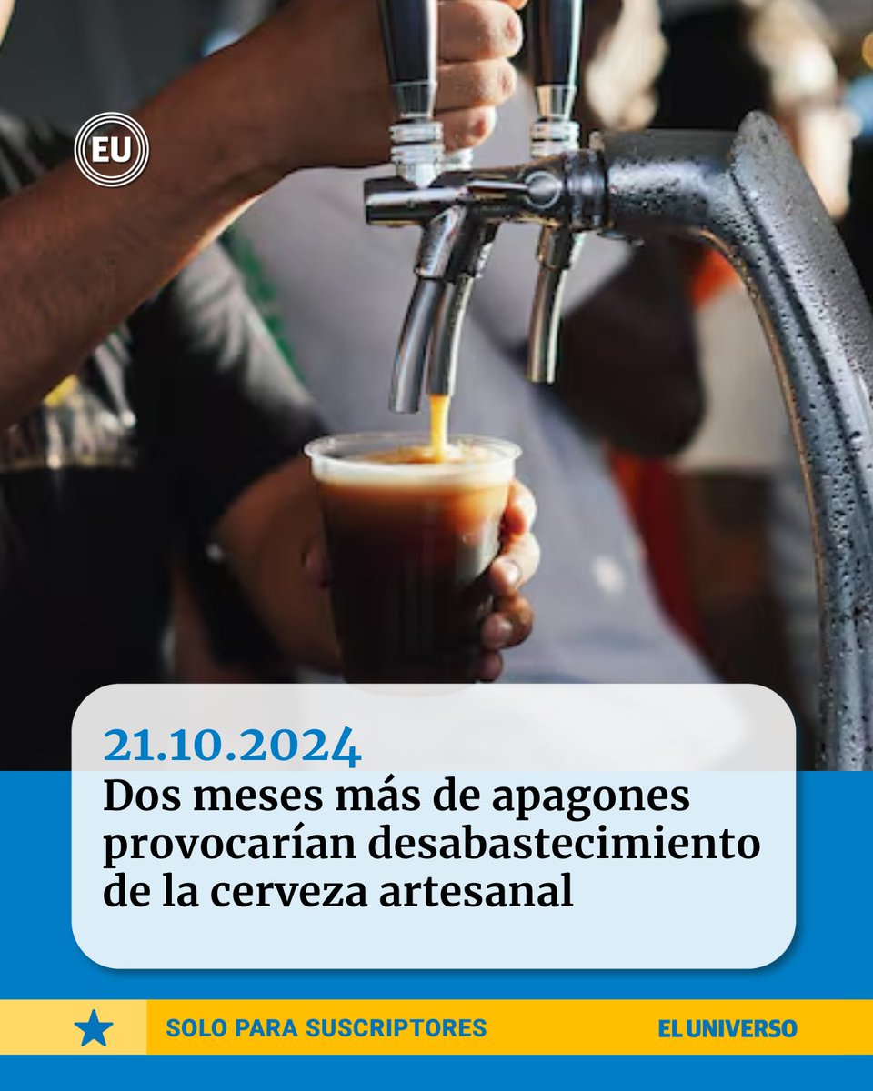 Dos meses más de #apagones provocarían desabastecimiento de la #cerveza artesanal en Ecuador, asegura gremio, que da empleo a más de 3.000 personas ow.ly/EF4B50TQ0HS