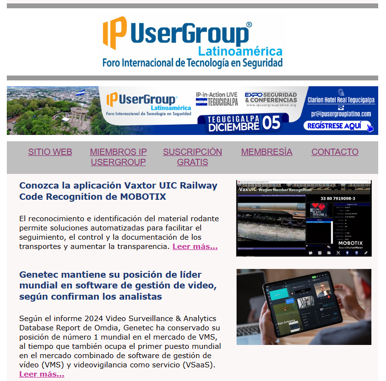 ip_usergroup's tweet photo. 💡📰 Se encuentra disponible la edición n.° 286 de nuestro boletín informativo de la industria, que contiene las más recientes noticias de nuestro selecto grupo de Miembros Corporativos: https://t.co/srOhj8drAe

#IPUserGroup #seguridadelectrónica #seguridad @ASIS_Intl https://t.co/5J8FaQKaLZ