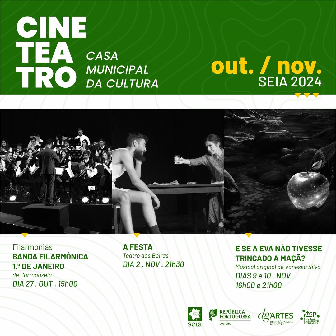 🎭 Próximos espetáculos na Casa Municipal da Cultura, com o apoio da DGARTES! 🌟 
#CasaMunicipalDaCulturaDeSeia #DGARTES