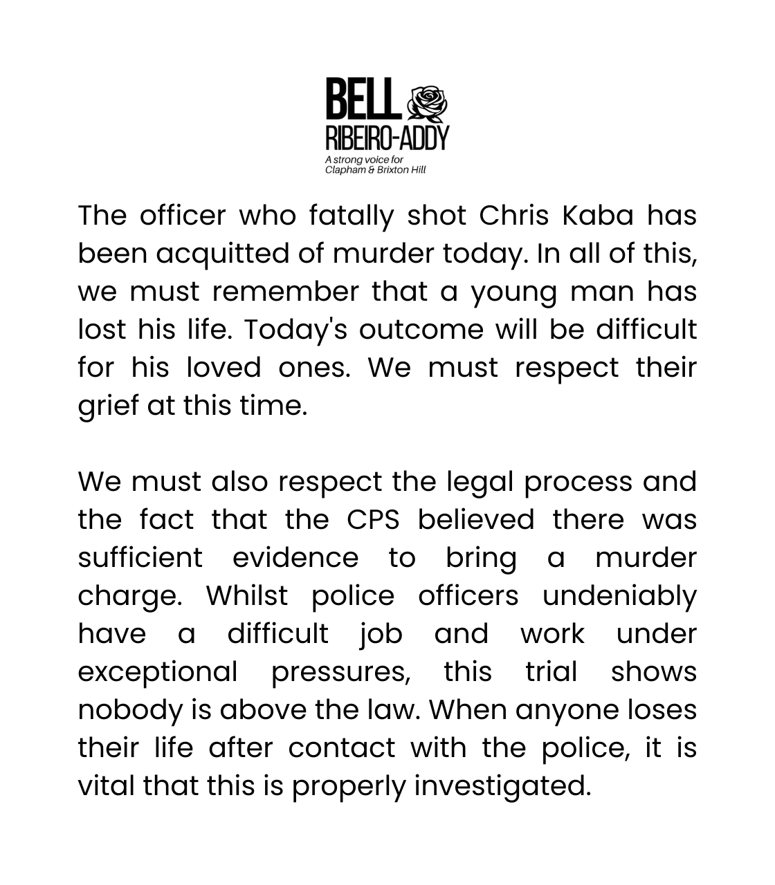 Bell Ribeiro-Addy MP on X: &ldquo;My statement on the acquittal of the 