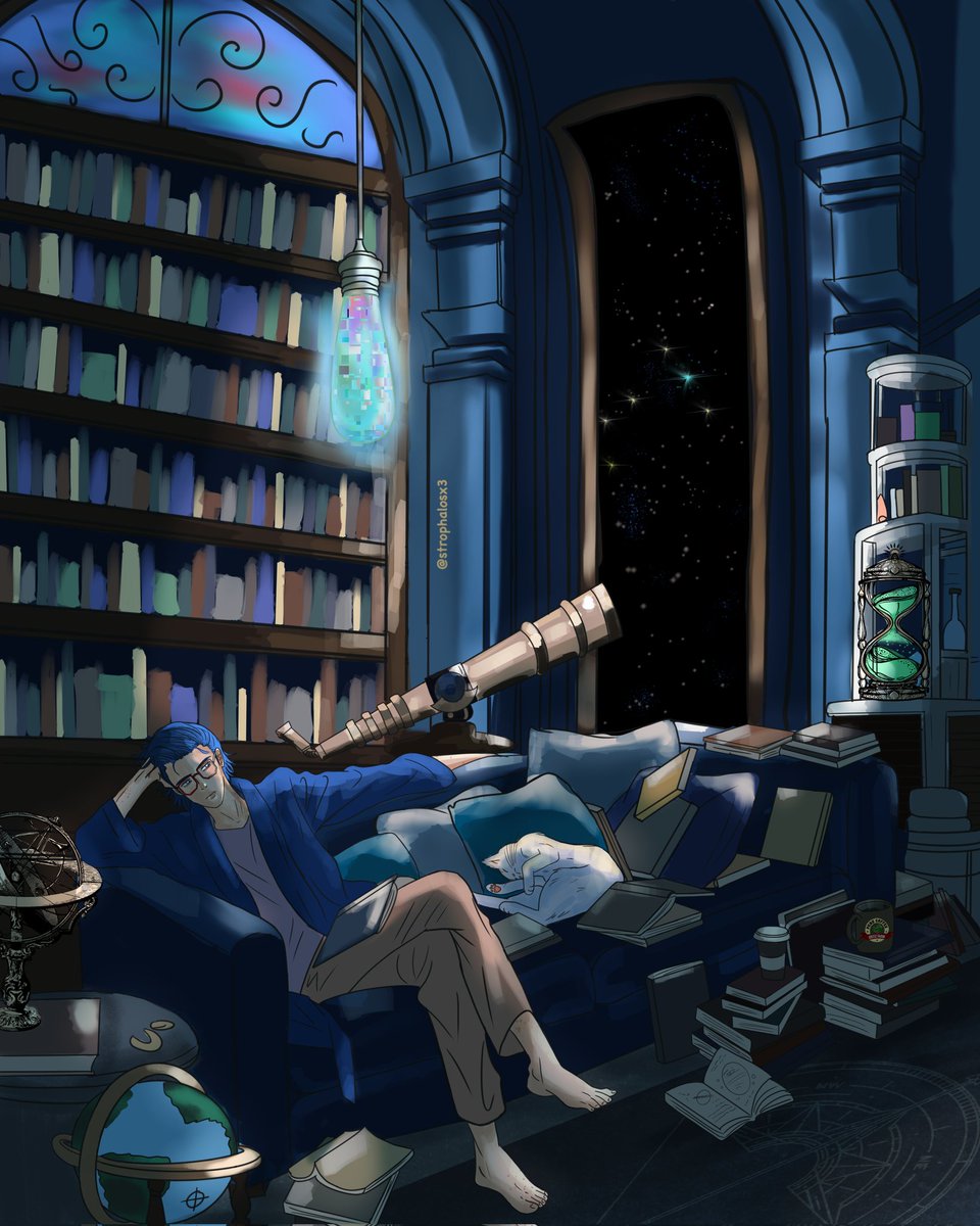 #claudioweek 
Day 2 Library. 

Claudio loves books and is a canon, he takes care of a cat that is shown in the pachinko, he loves the stars and the Hubble brand telescope lol
#claudioserafino #tekken #クラウディオセラフィーノ