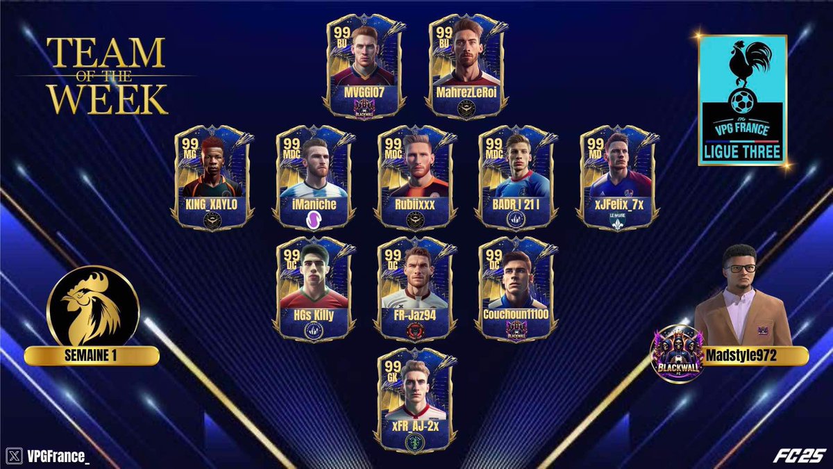 • VPG France

👤 Team of the week 
🏆 Ligue 3
🗓️ Semaine 1

Félicitations aux nominés !