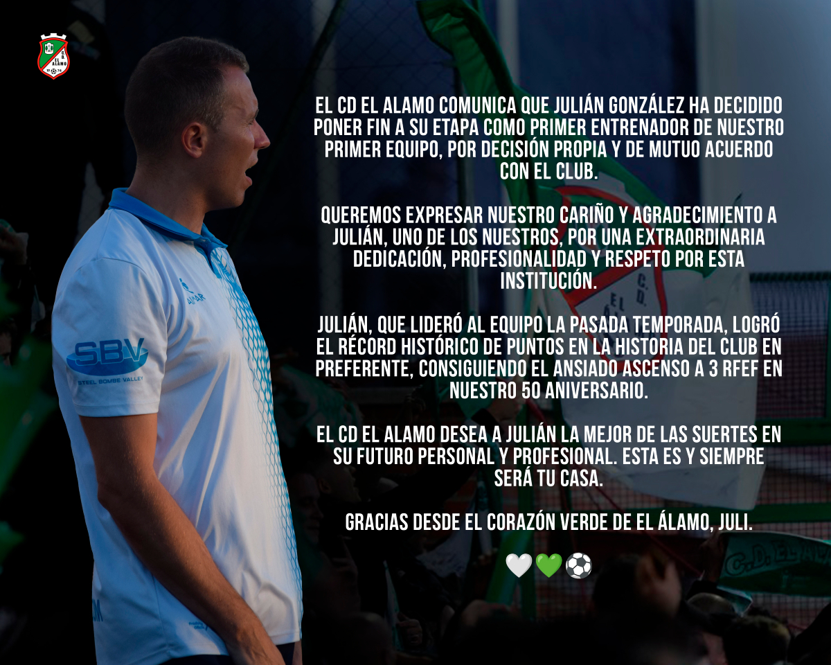 CD_El_Alamo's tweet photo. 𝐎𝐟𝐢𝐜𝐢𝐚𝐥 | 𝐉𝐮𝐥𝐢𝐚́𝐧 𝐆𝐨𝐧𝐳𝐚́𝐥𝐞𝐳 📝

#CDElAlamo #UnCorazonVerde https://t.co/Q3tWe5FjZI
