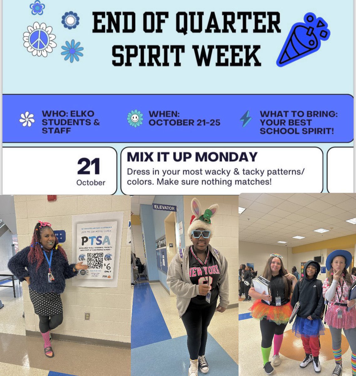 ElkoMiddle's tweet image. Mix It Up Monday was a hit! Kicking off the #EndOfQuarter Spirit Week with energy and excitement! #SchoolSpirit #SCA