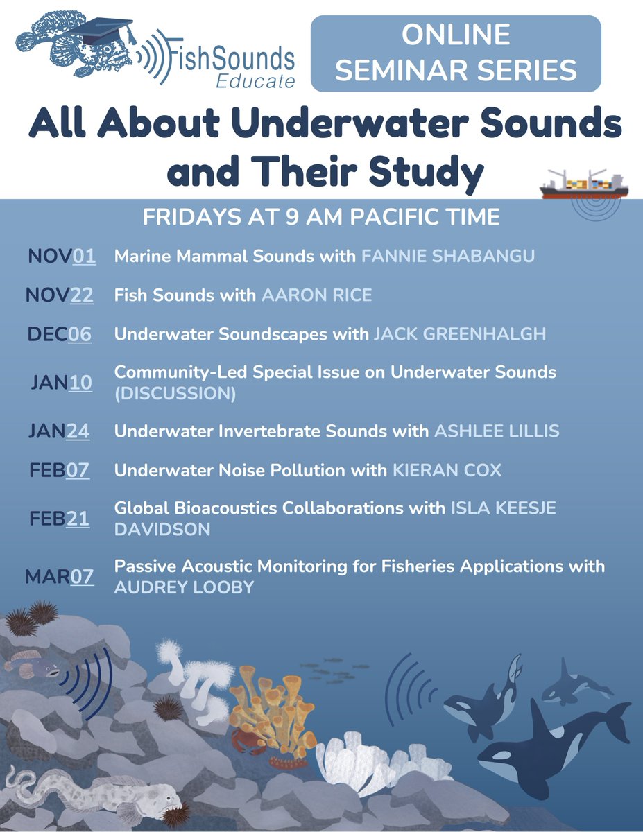 FishSounds Educate is excited to present an online seminar series all about underwater sounds and their study—aimed at bioacousticians and acoustics-curious folks alike! For more info and Zoom registration links, see fishsounds.net/educate.js. Keep reading for our 1st seminar....