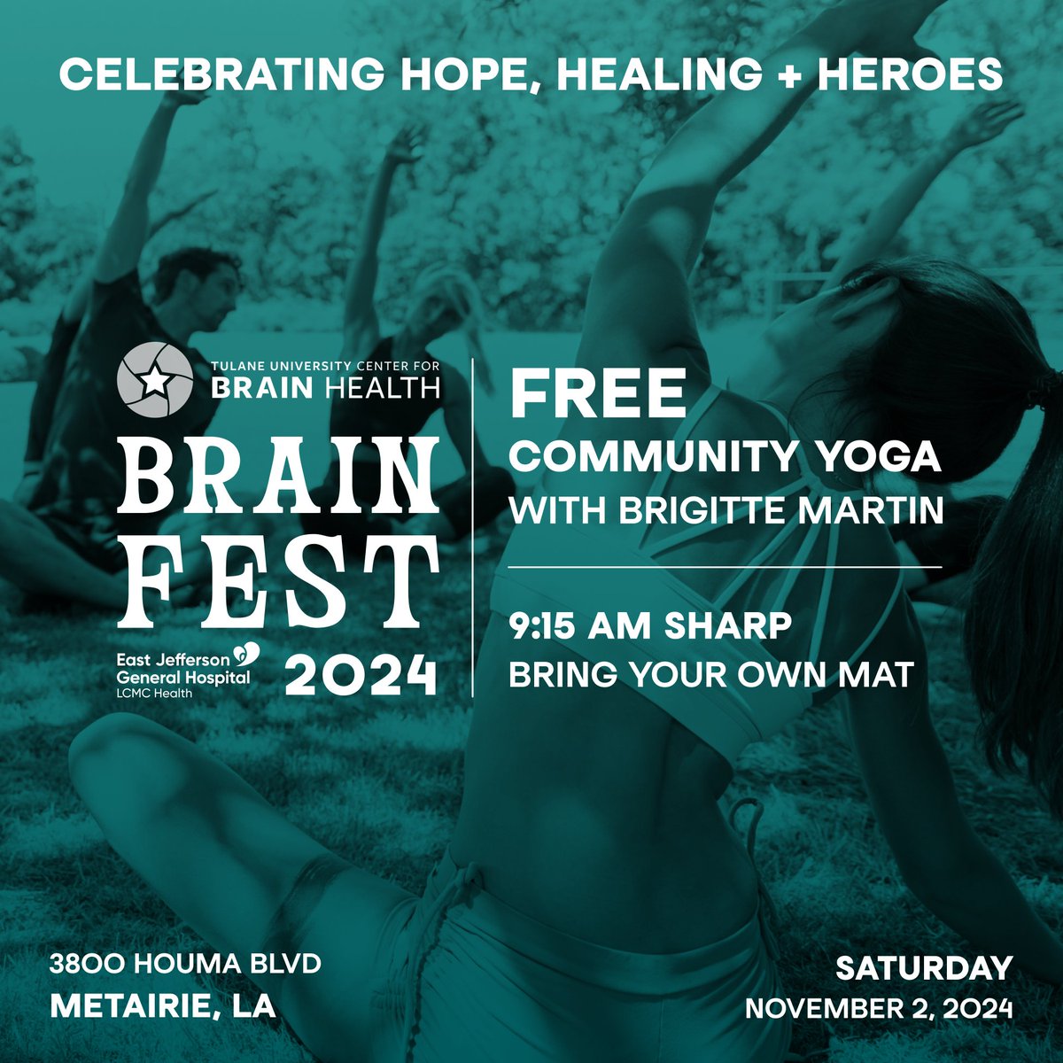 tulanecbh's tweet photo. FREE COMMUNITY YOGA 🧘‍♀️ ALL LEVELS WELCOME!

Join us for a gentle yoga session to kick off Brain Fest ➡️ https://t.co/hFg4XUISpg

⭐️ Bring your own mat
⭐️ Starts at 9:15AM sharp
⭐️ FREE! (Donations to our Veteran brain care program appreciated!)
➕ More family-friendly activities https://t.co/OEAoFg5S1Q
