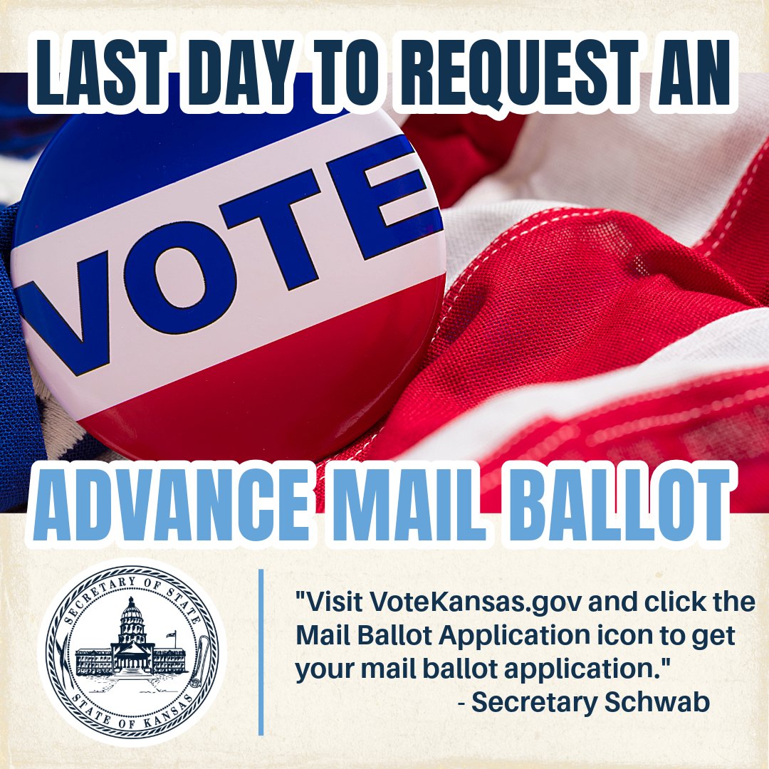 The deadline is here! Click the link to access your advance mail ballot application. #ksleg #kselections

 sos.ks.gov/elections/elec…