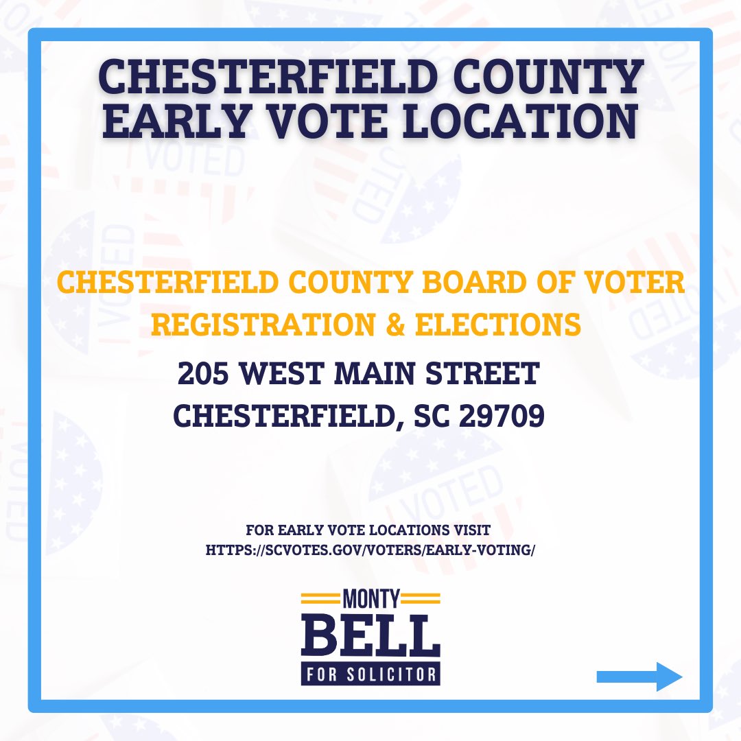 MontybellforSC's tweet photo. Today is the FIRST DAY of early voting! Check your early vote location at https://t.co/RLM9vRoBzM 

#MontyForSolicitor #DarlingtonCounty #DillionCounty #ChesterfieldCounty #MarlboroCounty #scvotes https://t.co/FxiXAvbNdC