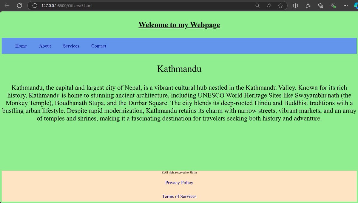 Shrijaa__'s tweet photo. 30 days of exploring in web development in both HTML and CSS.  #LUD14 of learning web development with #LearningutsavToday . Make this Dashain-Tihar #FestivalOfLearning with
@learning_utsav

Day 14 of learning web development using HTML and CSS. #LearningUtsav #day14oflearning https://t.co/qHcfS0j6Hk