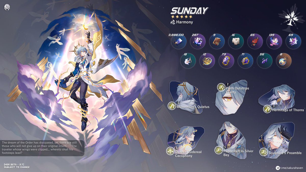 short sunday kit analysis 🧵 after first look. he's insane. our best harmony and it's not even close (1/4)

- immediate action advance
- energy restoration
- crit rate/dmg buff (HUGE since we lack cr buff sources)
- debuff dispel
- skill/ult works on summons

as for eidolons