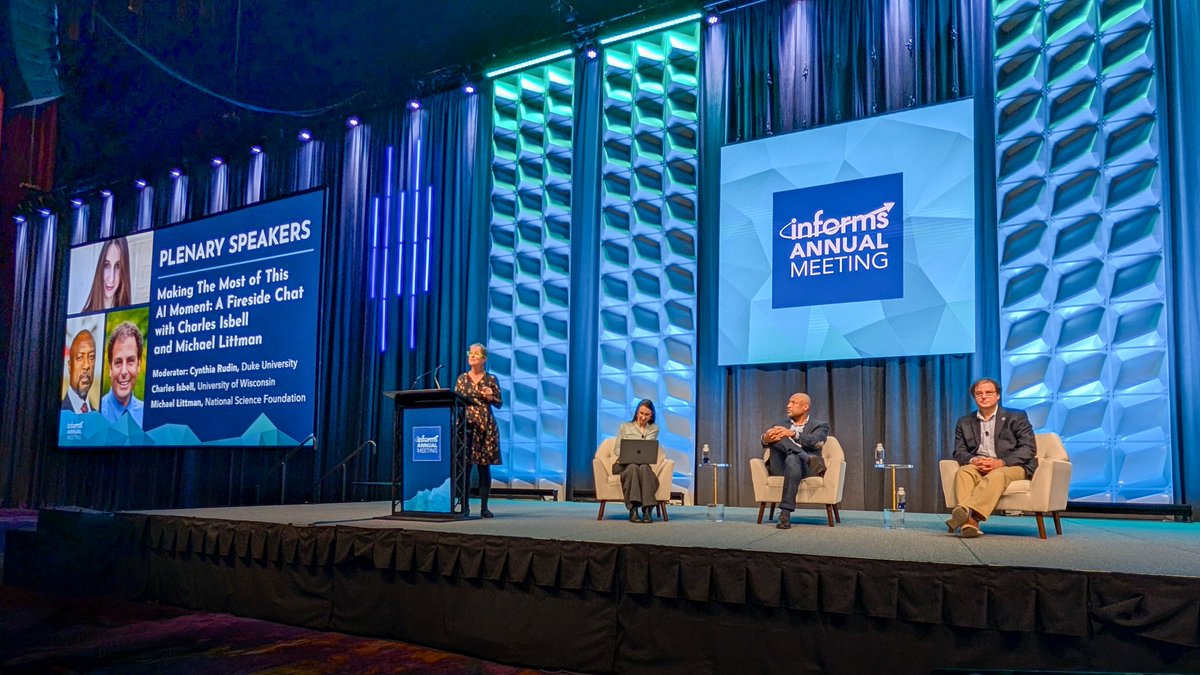 scianalytics's tweet image. Got a great seat up front for the #INFORMS2024 plenary fireside chat &quot;Making the Most of this AI Moment: A Fireside Chat with Charles Isbell and Michael Littman&quot;.