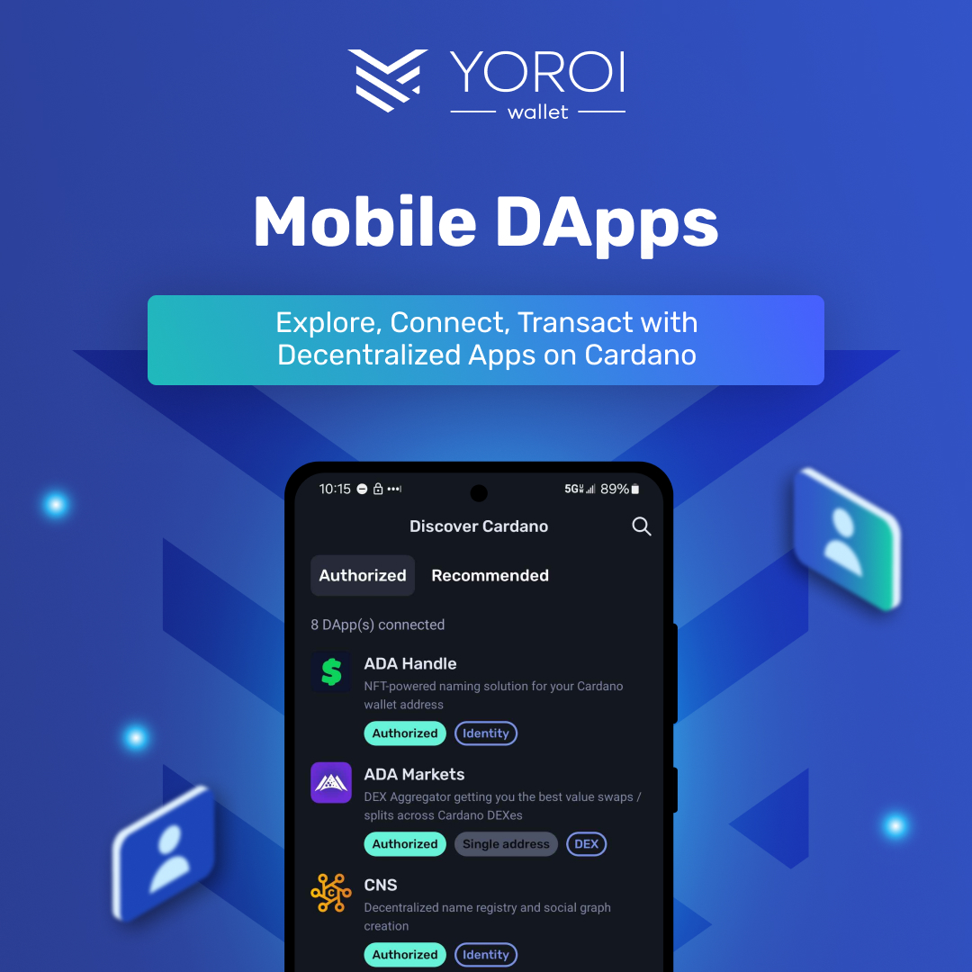 YoroiWallet's tweet image. 🌐 Mobile DApp Explorer

Explore the growing #Cardano DApp ecosystem! Browse, search, and filter through categories like #NFTs &amp;amp; #DeFi, all in the new “Discover” tab.

Explore. Connect. Transact: DApp with ease on Yoroi #Cardano #DApps