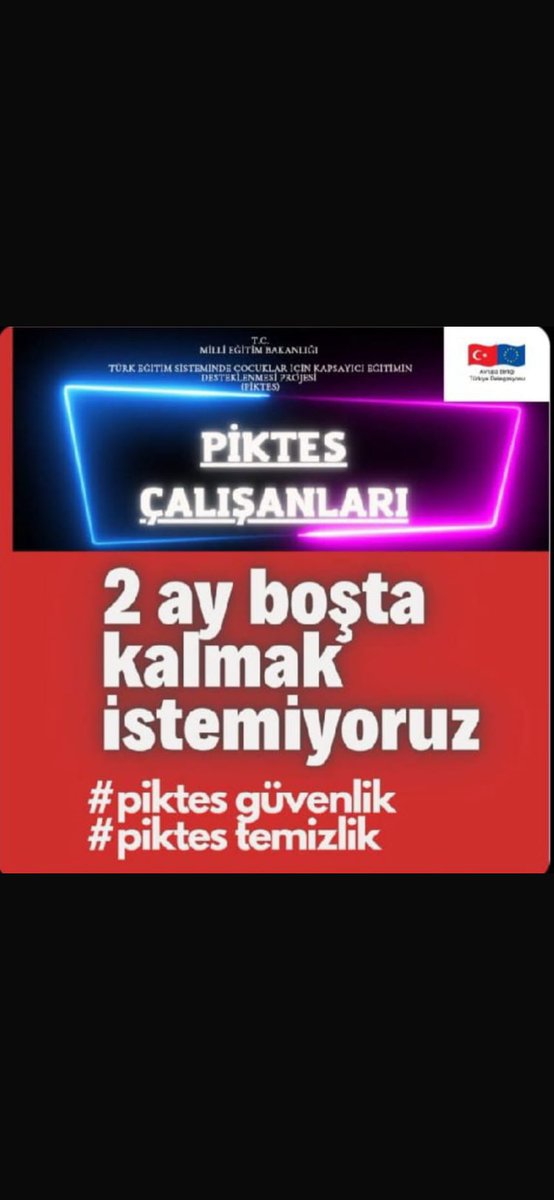 #Piktes güvenlik ve temizlik personelleri olarak yıllardır okullara hizmet ediyoruz işimizin devamlı ve sürekli olmasını istiyoruz #Piktes çalışanları olarak TAŞERON YASASINA GİRİP KADRO HAKKI TALEP EDİYORUZ
<a href="/Yusuf__Tekin/">Yusuf Tekin</a> <a href="/mebhbogm/">MEB Hayat Boyu Öğrenme Genel Müdürlüğü</a> <a href="/CelileErenOKTEN/">Celile Eren ÖKTEN</a> <a href="/fethigurer/">Ömer Fethi Gürer</a> <a href="/EUDelegationTur/">AB Türkiye Delegasyonu🇪🇺EU Delegation to Türkiye</a>