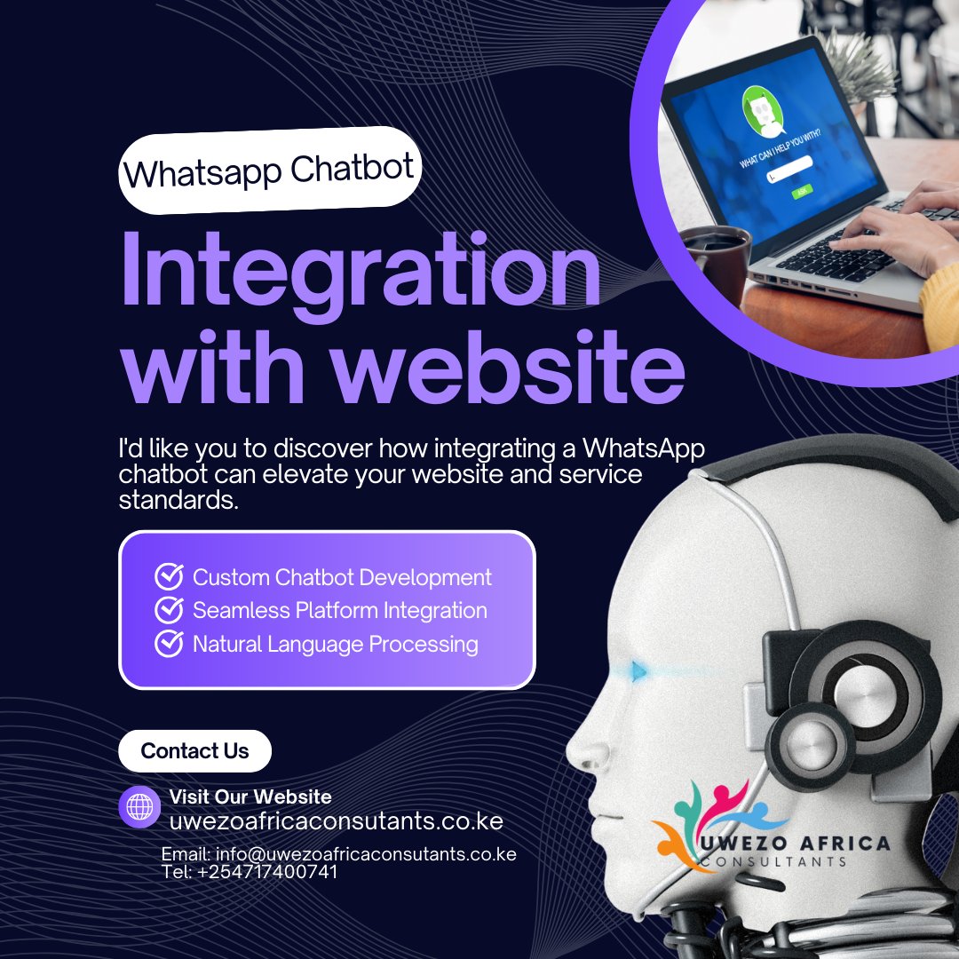 uwezo_africa's tweet image. Elevate your website and customer service standards with seamless WhatsApp chatbot integration! 🤖💬
Our custom-built solutions to deliver a highly personalized, conversational experience for your clients.
#ChatbotIntegration #WebsiteEnhancement #ConversationalAI