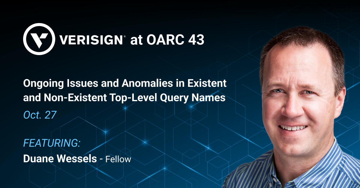 Join Verisign Fellow Duane Wessels at #OARC43 where he’ll review recent &amp; long-term changes in query names received by root name servers. Leakage &amp; name collision problems may persist in the #DNS, but remediation is possible. Register now: vrsn.cc/6013qXfVl <a href="/PacketPusher/">Duane Wessels</a>