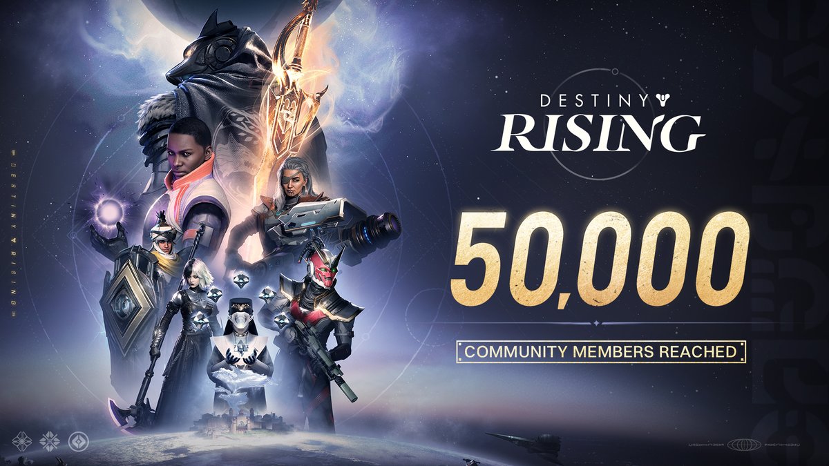 Destiny: Rising (@_destinyrising) on Twitter photo We've passed 50,000 members in our community! Thank you for following us and joining our Discord. To show our gratitude, we're giving away 50 #DRCA test access codes! Simply:
① Follow <a href="/_DestinyRising/">Destiny: Rising</a>
② Retweet this post
Winners will be announced on 10/25! (Enable your DMs 😉). We've passed 50,000 members in our community! Thank you for following us and joining our Discord. To show our gratitude, we're giving away 50 #DRCA test access codes! Simply:
① Follow <a href="/_DestinyRising/">Destiny: Rising</a>
② Retweet this post
Winners will be announced on 10/25! (Enable your DMs 😉).