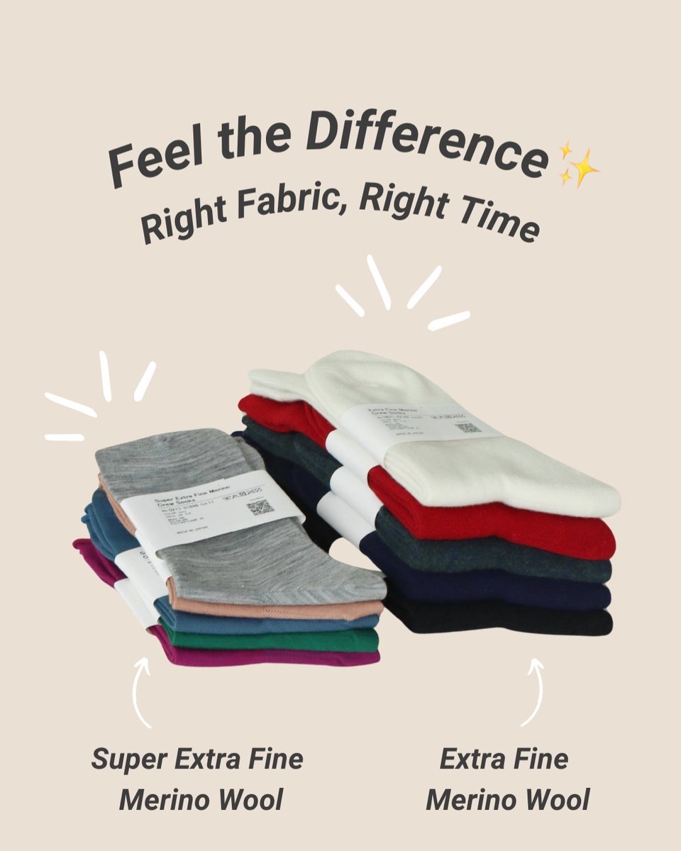 tabio_usa's tweet photo. Feel the difference👀 Our fabrics come in different thickness, making sure you've got perfectly comfortable socks for any occasion. Stock up on socks and be ready for every season and situation🧦
#Tabio #wool #woolsocks https://t.co/Z7Ux3g2rJu