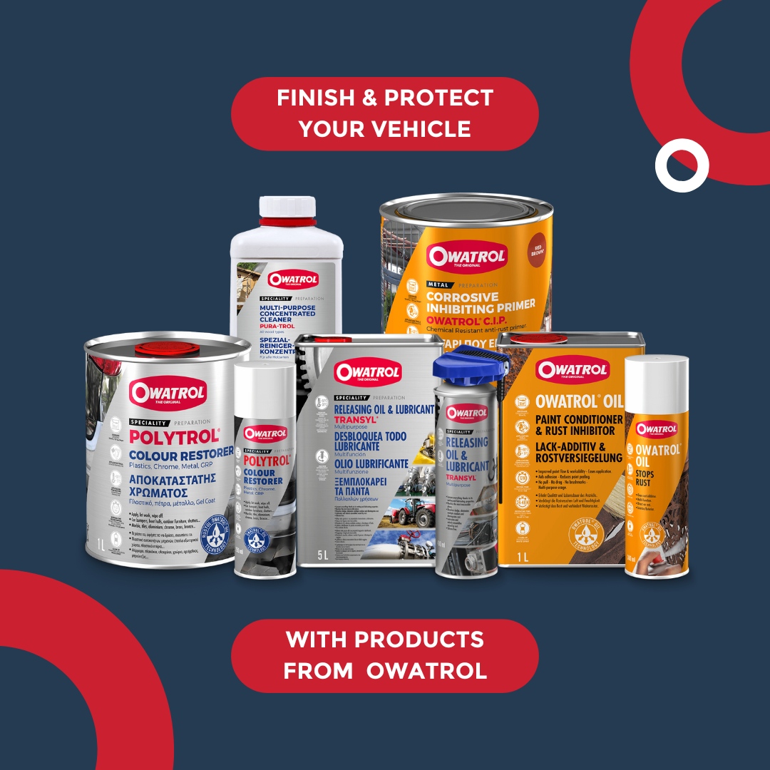 Finish &amp; Protect your vehicle with Owatrol
⭕Transyl Oil: Lubricant &amp; releasing oil
⭕Owatrol Oil: Rust inhibitor
⭕Polytrol: Colour restorer for dull/faded surfaces
⭕C.I.P: Rust-inhibiting primer
⭕Pura-Trol: Concentrated multi-purpose cleaner
👉 owatroldirect.co.uk/automotive/car…