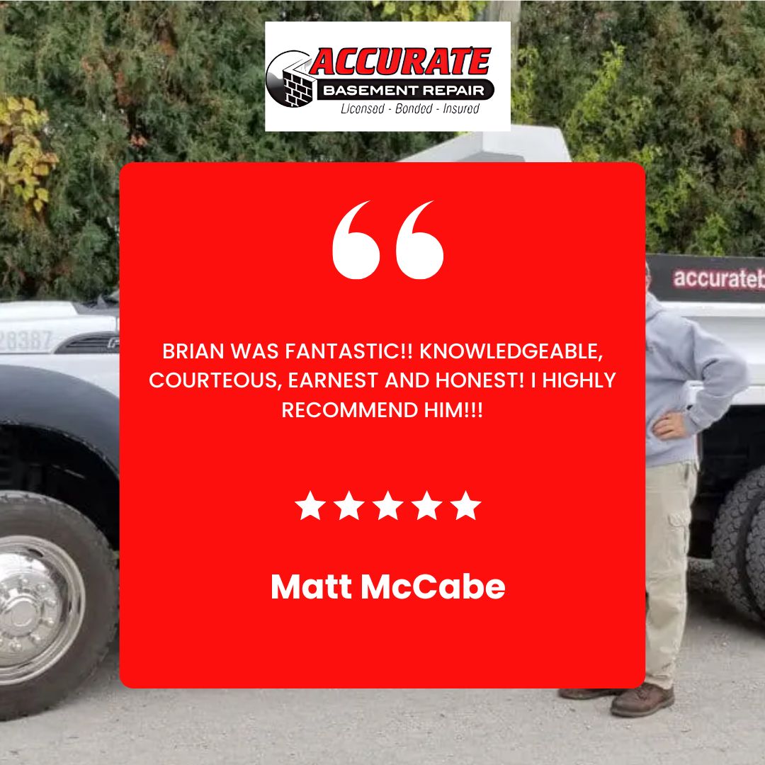 Accu_Basement's tweet photo. Brian was fantastic! Knowledgeable, courteous, earnest, and honest! I highly recommend him!" – Matt McCabe. Trust Accurate Basement Repair for top-notch service and expertise. 

https://t.co/KNzSvSmHD2 

#CustomerReview #TrustworthyService #AccurateBasementRepair #HomeImprovement https://t.co/SqHTVMiBXc