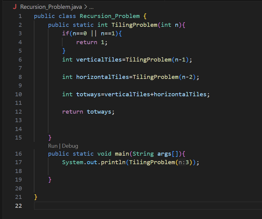 mikumaraditya's tweet image. Day 5⃣3️⃣ of learning #DSAwithJava is done👍
✅Solved Tiling Problem using recursion 
#DSA #Java #LearnInPublic #BuildInPublic #letsconnect #60DaysOfCode #CodingJourney