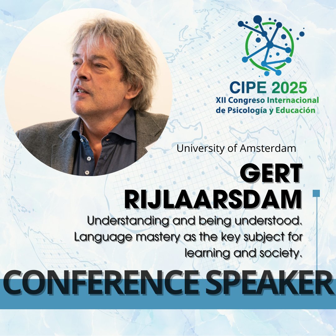 Gert Rijlaarsdam es otro de nuestro ponentes, viene directo de la Universidad de Ámsterdam con formación en Lingüística y Ciencias de la Educación. Dará una ponencia en torno a comprender y ser comprendido. Centrada en la lengua como elemento clave para el aprendizaje.

#cipe2025